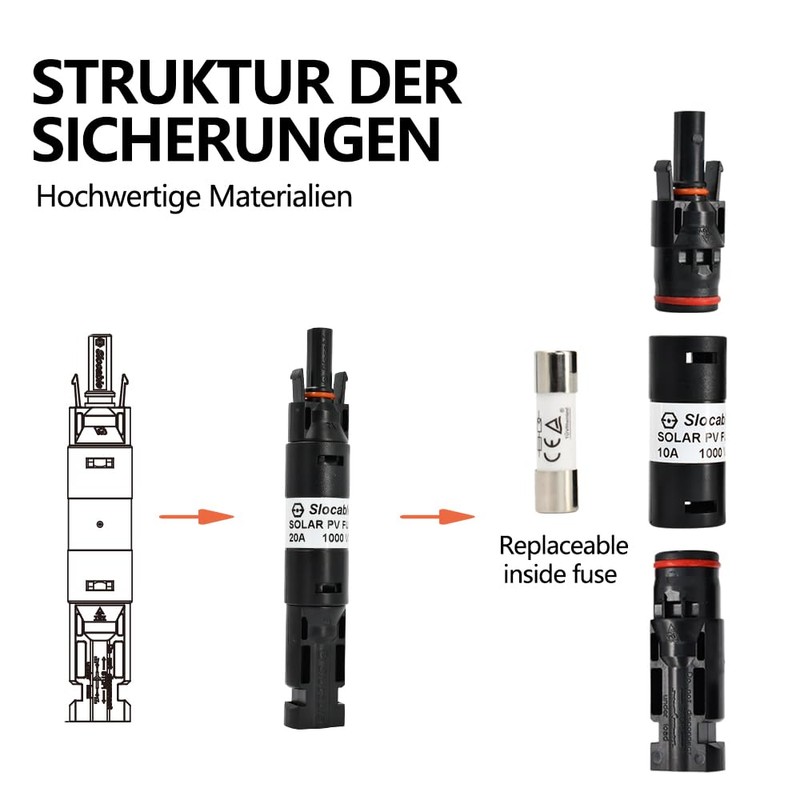 Slocable Solar Fuse Holder Connection, 10 A IP68 Waterproof 1000