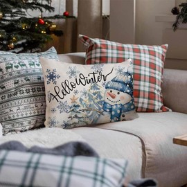 AACORS Winter Pillow Cover 12x20 Inch Snowman Snowflake Trees Decoration Holiday Farmhouse Pillow Case Decor for Home Sofa Couch (Blue) AA642-12