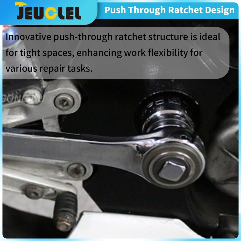 JEUCLEL 10.6-Inch Push through Ratchet, 1/2" Drive, 7.5° return angle,