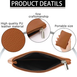 2 Pack Coin Purse, Portable PU Leather Coin Purse with Zipper Coin Purse Mini Change Purse Small Coin Purse for Women Credit Card Folded Bills ID Key(Black&Light Brown)