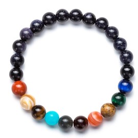 GAUEIOUR Universe Galaxy Eight Planet Guardian Star Bracelet,Natural Stone Beads,Elastic Ball Bearings, Jewelry for Both Men and Women