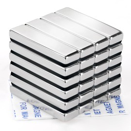 DIYMAG Neodymium Magnets, 24 Pack Strong Magnetic Bar with Double-Sided Adhensive Backing Heave Duty Rare Earth Magnet for Fridge, Classroom, Science and Craft - 1.57 x 0.39 x 0.2 in Silver
