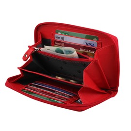 STARHIDE Women RFID Blocking Real Leather Full Zip Around Purse 5520 (Red)