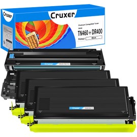Cruxer Black Toner Cartridge + Drum Unit Replacement Set Compatible for TN460 TN-460 DR400 DR-400 Used for HL-1440 HL-1240 Intellifax 4100e 4750 MFC-8600 MFC-9700 Printer (3 Toner, 1 Drum)