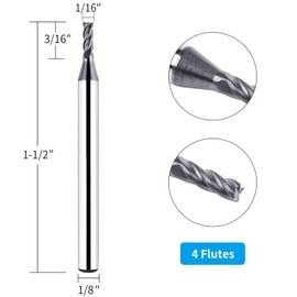 EANOSIC Solid Carbide CNC End Mill Bit - 4 Flutes -1/16" Cutting Diameter, AlTiN Coated End Milling Bit Set for Roughing and Finishing, Ideal for Milling Metals, Alloy Steels, Hardened Steels