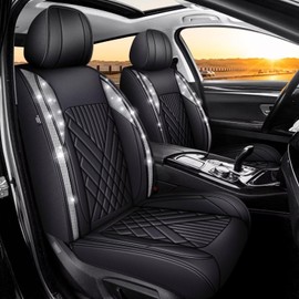 TTX LIGHTING Sparkle Bling Diamond Car Seat Covers for Hyundai Azera 2006-2017, Waterproof Leather Seat Covers Shining Silver Rhinestone Full Set Automotive Seat Protectors for Women(5 Seats,Black)