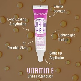 Ruby Kisses Broadway Vita-Lip Clear Lip Gloss (vitamina E paquete de 6), fórmula ultra hidratante y calmante con aceites multivitamínicos, acabado no 