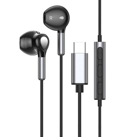 OOYES Type-C Wired Earphone with Mic Earbuds Bass Stereo HiFi USB C Headset Gaming Noise Isolating Earphones with Mic & Volume Control, USB Type C Wired Hifi Headphones Suitable For Sam-Sung(Black)