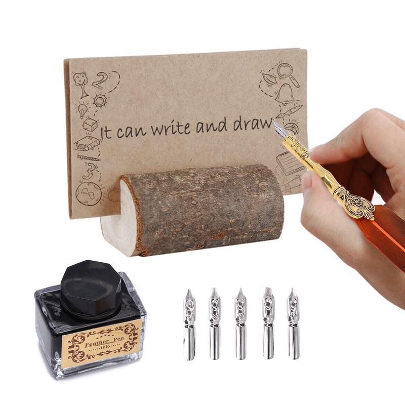 Feather Pen Exquisite Vintage Elegant Stainless Steel Smoothly Writing Wear