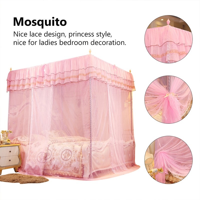 Luxury Princess Three Side Openings Post Bed Curtain Canopy Netting