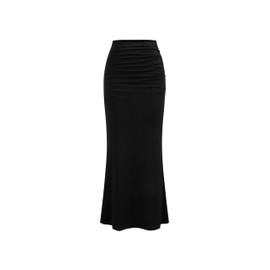 CIDER Mid Waist Skirts for Women Solid Ruched Bodycon Long Maxi Skirt Casual Fishtail Pencil Skirt: Black, M