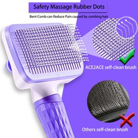Pet Grooming Brush for Cats & Dogs, Self-Cleaning Undercoat Deshedding & Massage Tool, Purple
