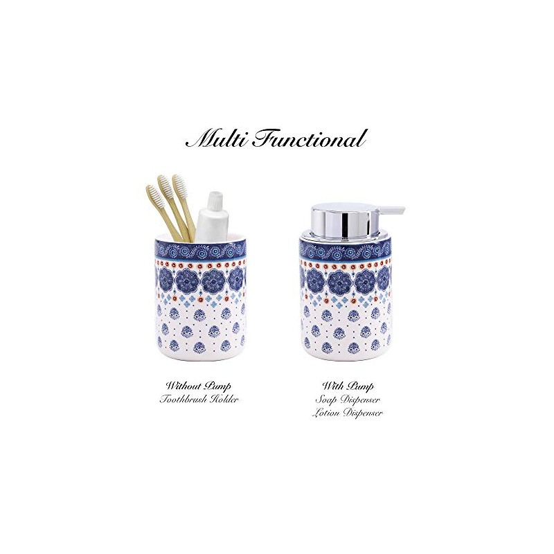 Bico Blue Talavera Ceramic 12oz Soap Dispenser with Removable Pump,
