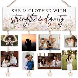 Orchroma Picture Frames Collage Wall Decor,Photo Collage Frame for Wall,Picture Hanging Kit,Christian Wall Art,Picture Board,She Is Clothed with Strength and Dignity Hanging Photo Display with Clips