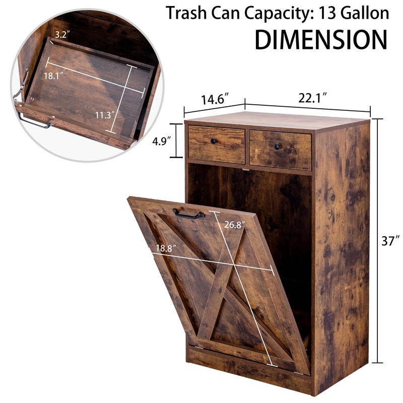 Zvyteay 13 Gallons Tilt Out Trash Can Cabinet, Wooden Trash