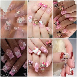 12Gird Cute 3D Nail Art Charms Set, Shiny Cute Nail Rhinestones Cartoon Cat Designs Cute Cat Bow Nail Art Jewelry Resin Bow Nail Charms for Acrylic Nails Accessories Manicure DIY Crafts