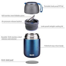 Insulated Thermo Food Jar for Hot & Cold Food for Kids Adult, 17&24 oz Soup Thermal Hot Food Containers for Lunch, Triple Layer Insulation Stainless Steel Food Jar with Spoon (2 Pack Blue)