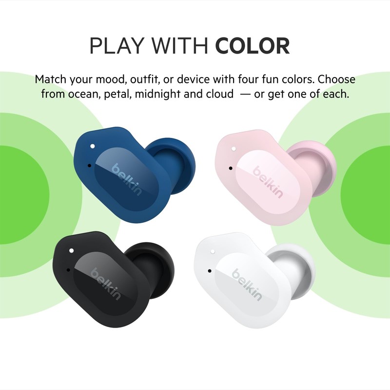 Belkin SOUNDFORM Play Fully Wireless Earbuds, Bluetooth 5.2, 6mm Drivers,