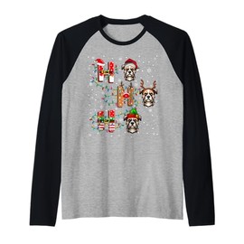Ho Ho Ho Santa Hat Elf Matching Russell Terrier Dog Xmas Raglan Baseball Tee