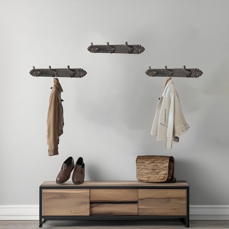Annastore Solid Cast Iron Hook Rack 3 Hooks L 45