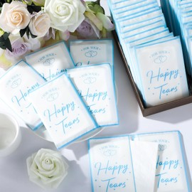 100 Packs Happy Tears Tissues for Wedding 3 Ply Tissue Pack Bulk for Your Happy Tears Wedding Packs for Guests Individual Pocket Tissue Napkins Something Blue Gift for Bride Party Welcome Favor Bags