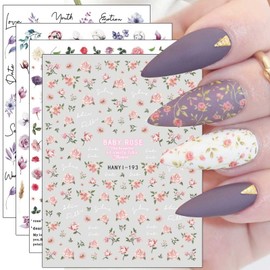 JMEOWIO 10 Sheets Spring Flower Nail Art Stickers Decals Self-Adhesive Pegatinas Uñas Colorful Summer Floral Nail Supplies Nail Art Design Decoration Accessories