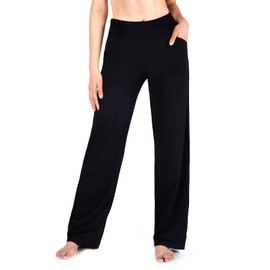 Yogipace,4 Pockets,Women's Straight Leg Loose Fit Wide Leg Yoga Pants Stretch Lightweight Sweatpants,31",Black,Size XS
