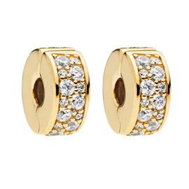 Annmors 925 Sterling Silver Bead Charms for European Bracelets and Necklaces, Gold Clip Stopper Beads with 5A Cubic Zirconia, Christmas, Valentine's Day, Mother's Day, Gift Tag for Women and