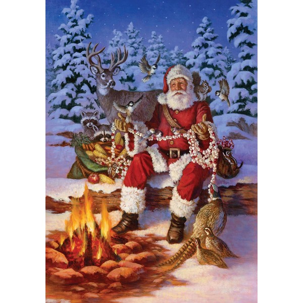 Toland Home Garden Fireside Santa 28 x 40 Inch Decorative Christmas Winter Snow Forest Animal Deer Bird House Flag - 109420