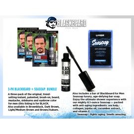 Blackbeard for Men Formula X Instant Mustache & Beard Color for Men & Seasoap Anti-Aging Bar Soap - 3 Pack Hypoallergenic Facial Hair Dye & 1 Pack Mens Soap - Temporary Beard Tint, Black