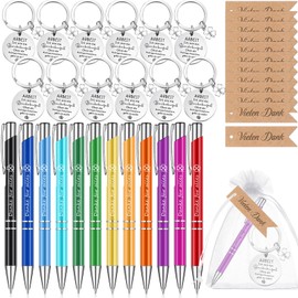 Nezyo Set of 12 Thank You Gifts Colleagues Farewell Gift Motivational Keyring Thank You Ballpoint Pen Label with Gauze Bag for Employees Graduation Christmas Thanksgiving (Stylish)