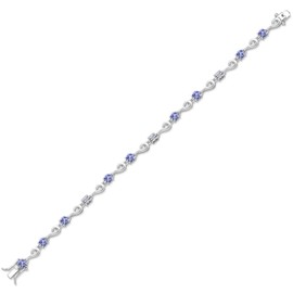 Gem Stone King 925 Sterling Silver Blue Tanzanite and White Lab Grown Diamond Bracelet For Women (2.72 Cttw, Gemstone December Birthstone, Round 4MM, 7.5 Inch)