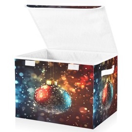 senya Large Storage Bins with Linen Christmas Ball Collapsible Foldable Storage Cubes Fabric Closet Organizer Containers Box with Flip-Top Lid for Home Bedroom Office 16.7 x 12.6 x 11.8in