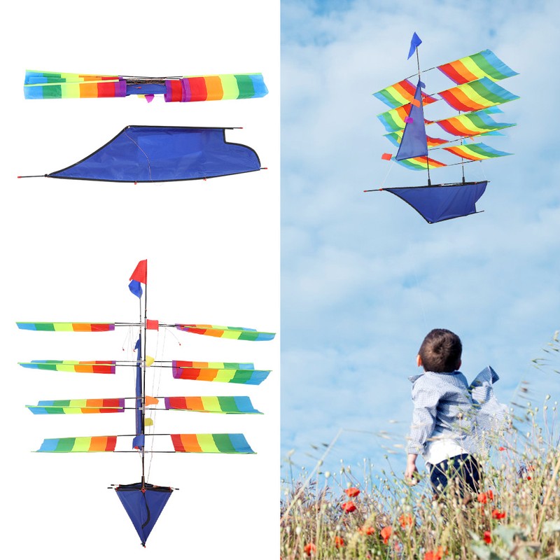 3D Huge Rainbow Sailboat Flying Kite Outdoor Sports Children Kids