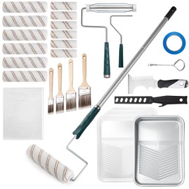 Mister Rui 28 Pack Paint Roller Kit with Extension Pole, 4" & 9" Paint Roller with Tray, Professional Paint Brushes Set, Painting Supplies for Home Interior, Walls, Ceilings