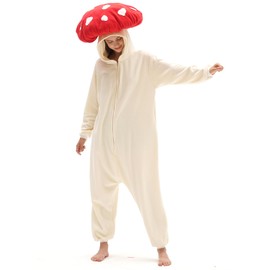 XIGUAGUO Red Mushroom Onesie Adult Mushroom Costume Fun and Comfy Adult Onesie for Women and Men