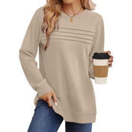 WIHOLL Womens Fall Fashion 2025 Crewneck Sweatshirts Women Long Sleeve Shirts Dressy Casual Tops Travel Outfits Khaki XL