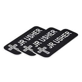 Jr Usher 1 x 3" Name Tag/Badge, Black, Cross Design (3 Pack)