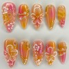 Jremg Flower Press on Nails Medium Almond Fake Nails with