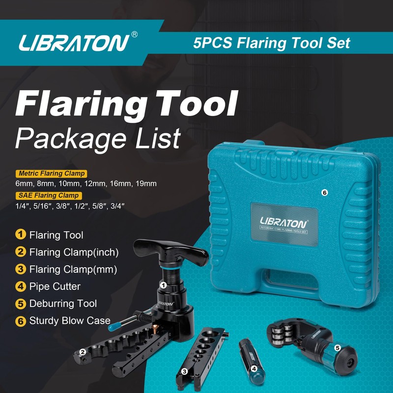 LIBRATON Flaring Tool, HVAC Flaring Tool Kit, Copper Flaring Tool,