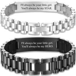KLIFOWDY Gifts for Parents from Daughter 2 Pcs Bracelets for Dad Mom Stainless Steel Link Bracelet Matching Bracelets Jewelry Gifts for Parents Grandparents Couples