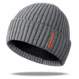 Men's Beanie Hats - Winter Knit Cuffed Hats with Thick Warm Lining Stretchable Knitted Skull Caps for Men Grey