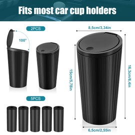 NEWJEK Pack of 2 Car Trash Can with Lid, Portable Car Rubbish Bin, Waterproof and Odourproof, Car Trash Can Interior Small with 5 Rolls of Bin Liners for Cars, Bedroom,