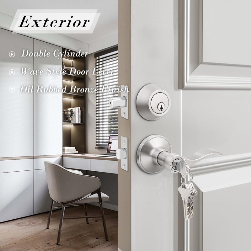Brotima 3 Pack Exterior Door Lock Set,Double Cylinder Deadbolt with