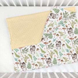 Woodland Mushroom Forest Baby Blanket for Girl Boy with Dotted Backing Double Layer Watercolor Mushroom Green Leaves Soft Swaddle Receiving Blanket Newborn Toddler Nursery Bed Throws 30x40