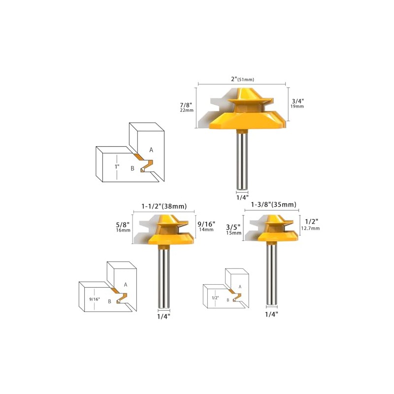 45 Degree Lock Miter Router Bit 1/4 Inch Shank Lock