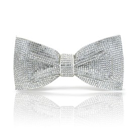 White rhinestones bow tie| White bow tie| Silver bow tie| Silver rhinestones pre tied bow tie| CK Bow Tie (White Bow Tie)
