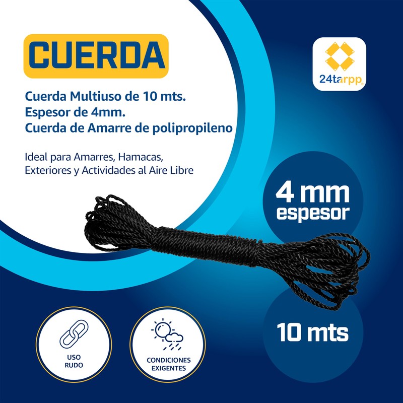 24tarpp SOGA 4MM Cuerda Uso RUDO Cordon Lazo para Instalar