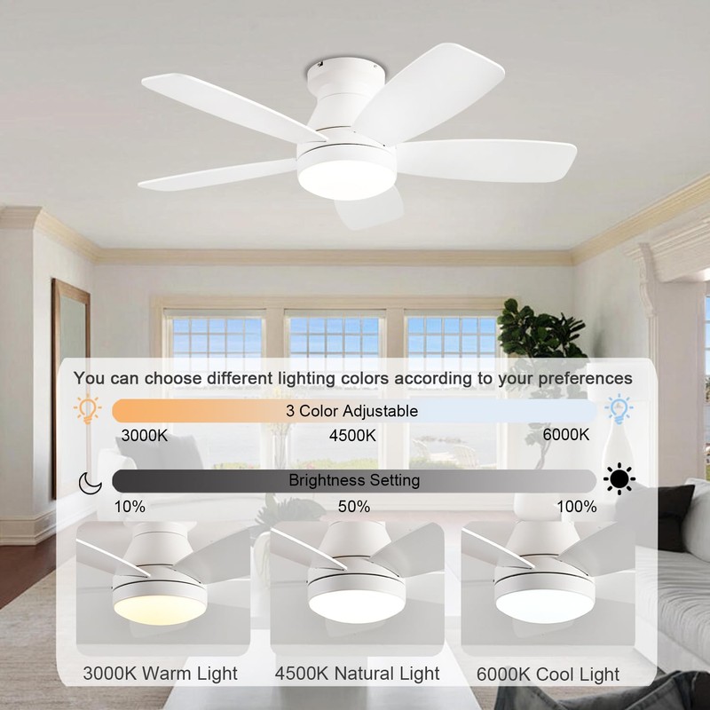 JSAITEE Ceiling Fans with Lights, 42 Inch Low Profile Ceiling