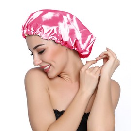 ELIHAIR Stain Bonnet Silky Sleep Cap Adjustable Satin Cap for Night Sleeping Hair Bonnet Reversible Double Layer Rose/Beige